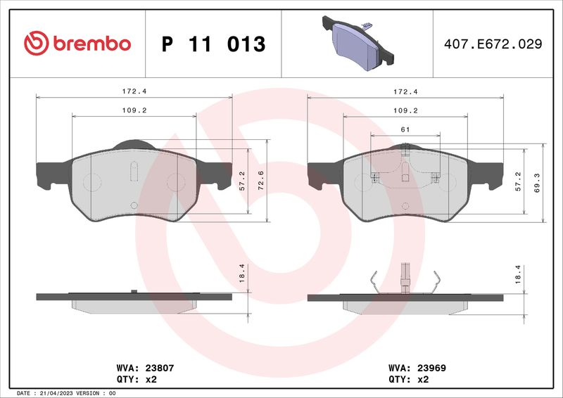 Комплект тормозных колодок, дисковый тормоз BREMBO P11013