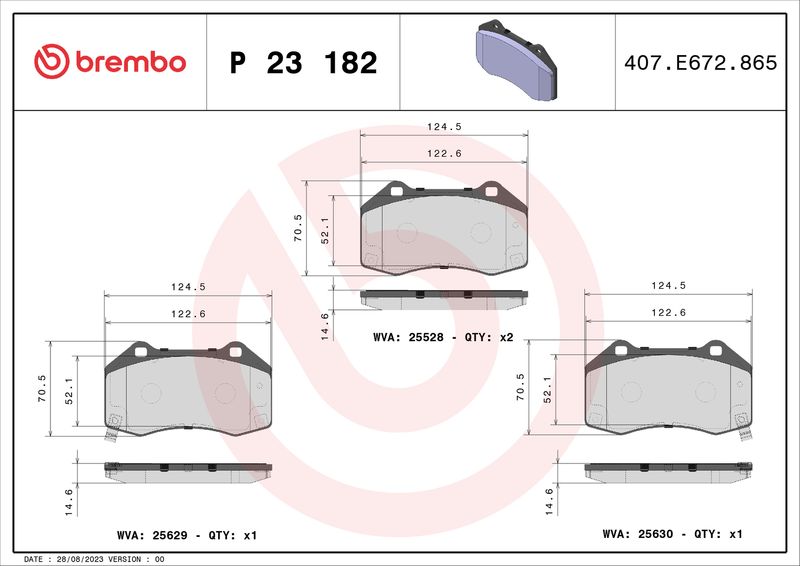 Комплект тормозных колодок, дисковый тормоз BREMBO P23182
