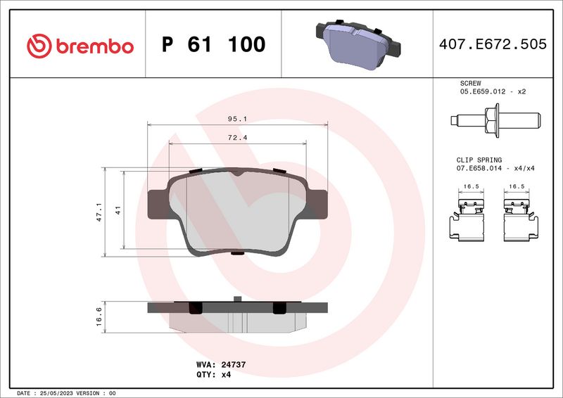 Комплект тормозных колодок, дисковый тормоз BREMBO P61100