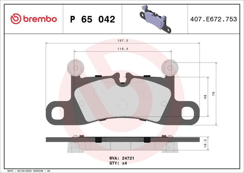 Комплект тормозных колодок, дисковый тормоз BREMBO P65042