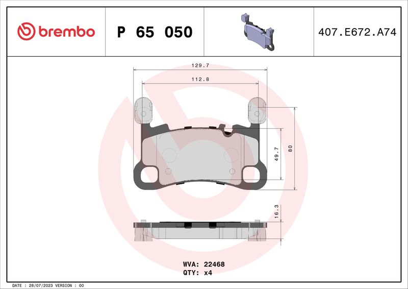 Комплект тормозных колодок, дисковый тормоз BREMBO P65050