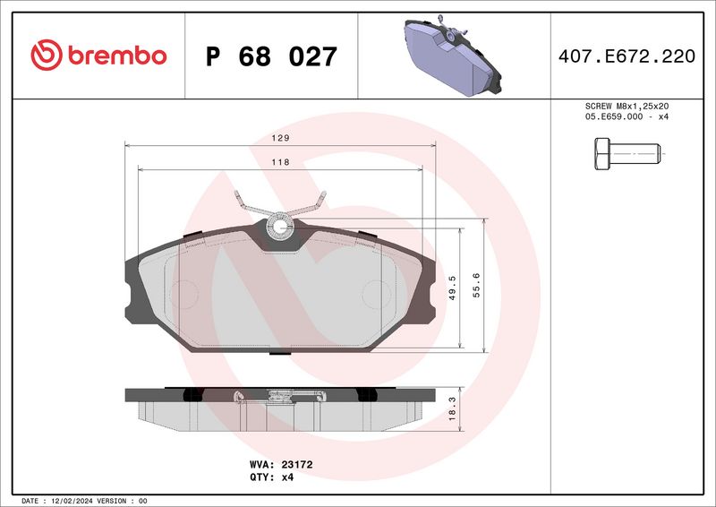 Комплект тормозных колодок, дисковый тормоз BREMBO P68027
