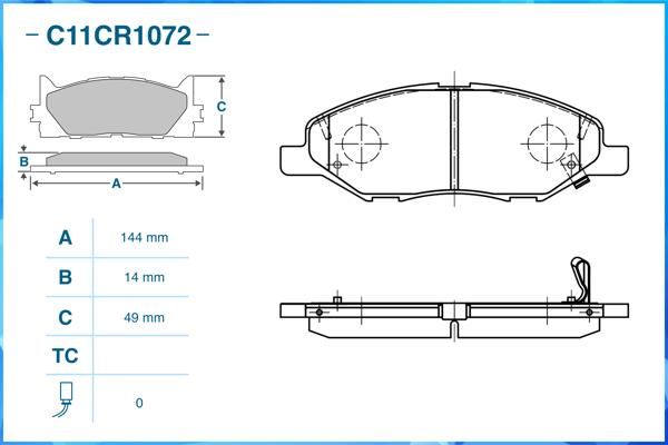 Комплект тормозных колодок, дисковый тормоз CWORKS C11CR1072