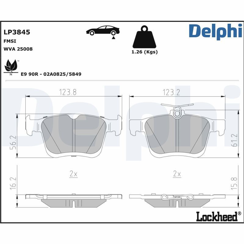 Комплект тормозных колодок, дисковый тормоз DELPHI LP3845