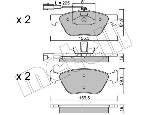 Комплект тормозных колодок, дисковый тормоз METELLI 2200831