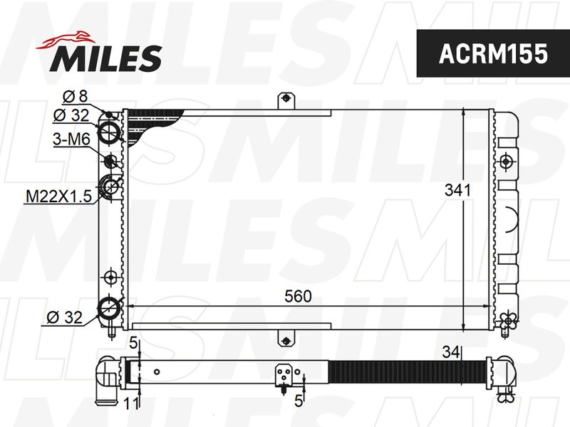 Радиатор, охлаждение двигателя MILES ACRM155