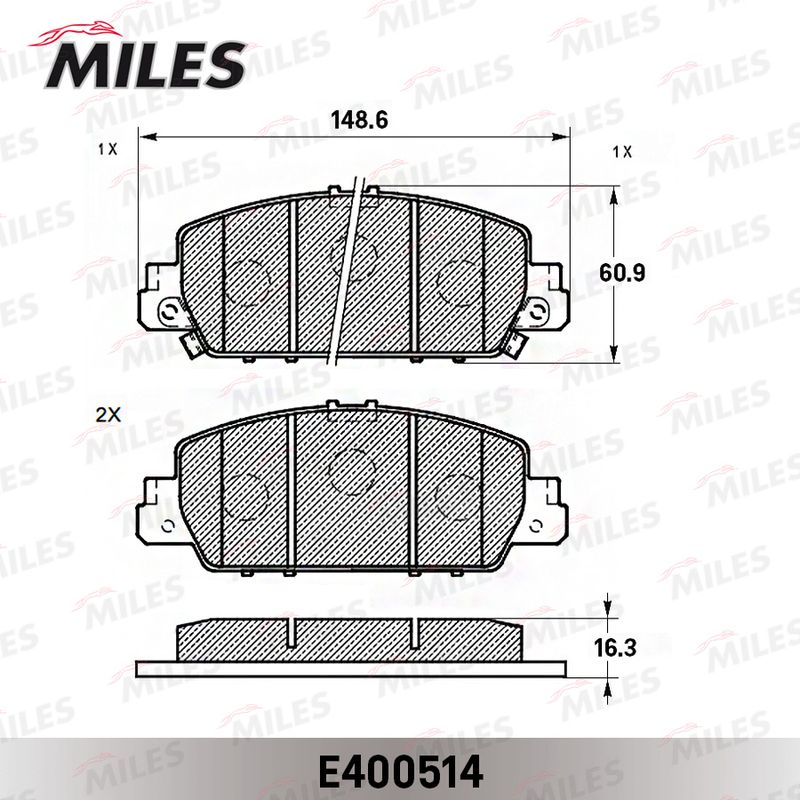 Комплект тормозных колодок, дисковый тормоз MILES E400514