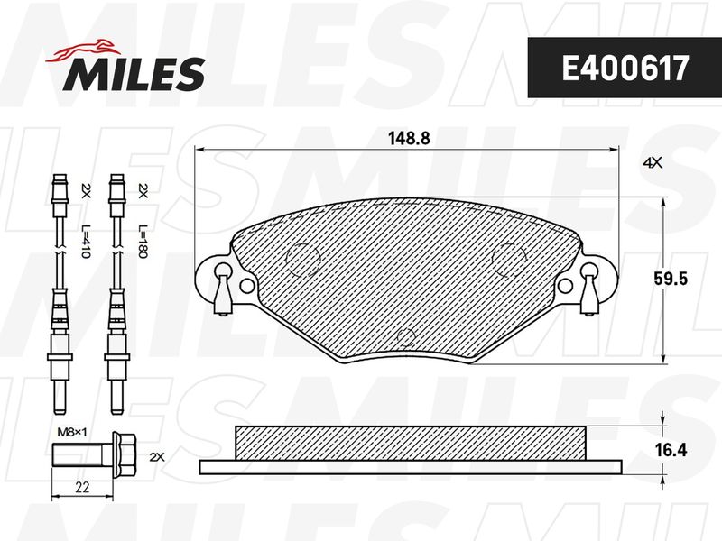 Комплект тормозных колодок, дисковый тормоз MILES E400617