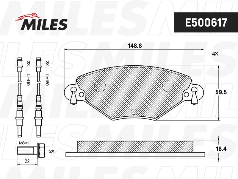 Комплект тормозных колодок, дисковый тормоз MILES E500617