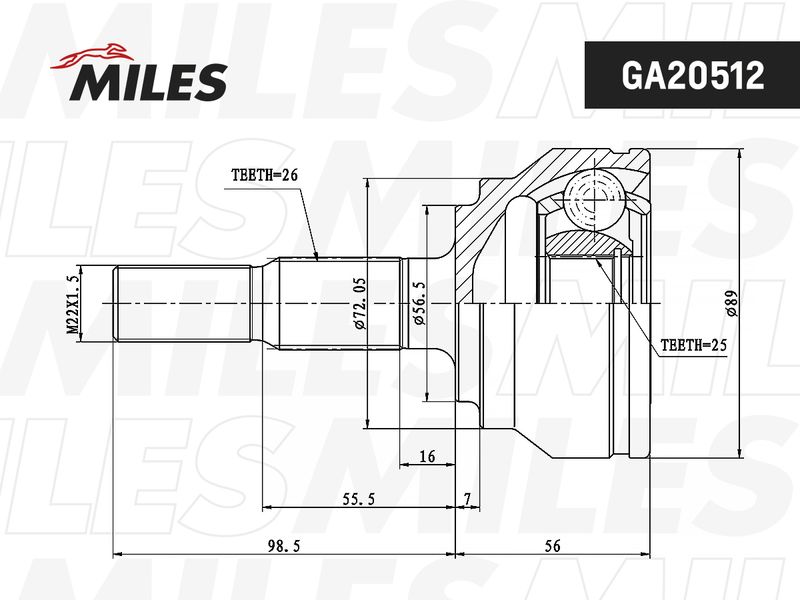Шарнирный комплект, приводной вал MILES GA20512