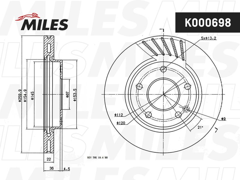 Тормозной диск MILES K000698