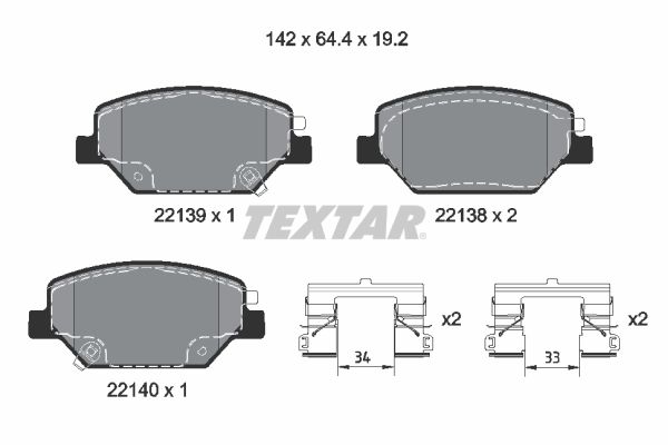 Комплект тормозных колодок, дисковый тормоз TEXTAR 2213901
