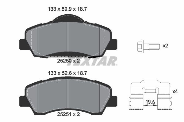 Комплект тормозных колодок, дисковый тормоз TEXTAR 2525001