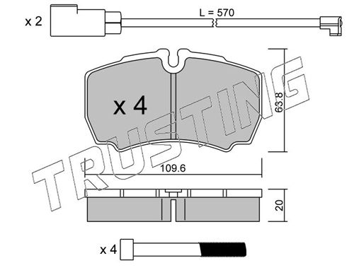 Комплект тормозных колодок, дисковый тормоз TRUSTING 6202W