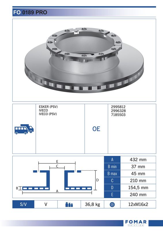 Тормозной диск FOMAR FO0189PRO