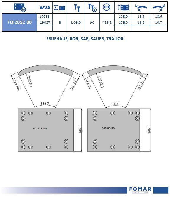Комплект тормозных башмаков, барабанные тормоза FOMAR FO205200