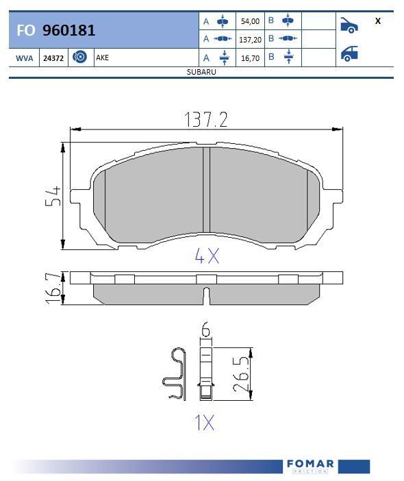 Комплект тормозных колодок, дисковый тормоз FOMAR FO960181