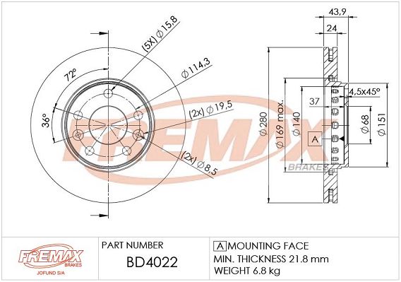Тормозной диск FREMAX BD4022