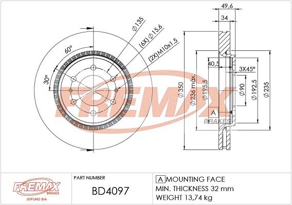 Тормозной диск FREMAX BD4097