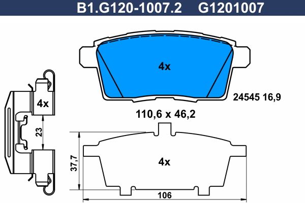Комплект тормозных колодок, дисковый тормоз GALFER B1G12010072