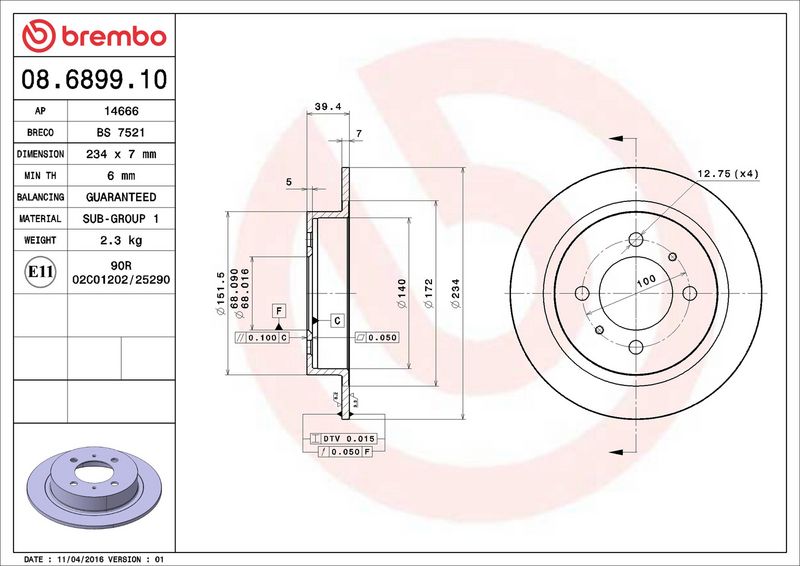 Тормозной диск BREMBO 08689910