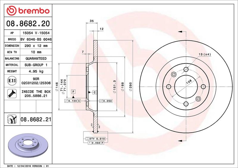 Тормозной диск BREMBO 08868221
