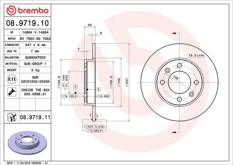 Тормозной диск BREMBO 08971910