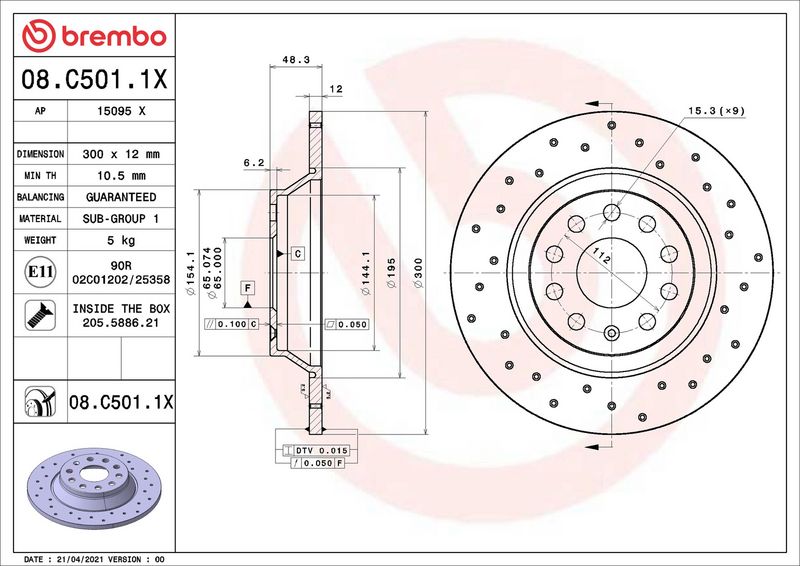 Тормозной диск BREMBO 08C5011X