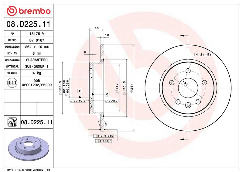 Тормозной диск BREMBO 08D22511