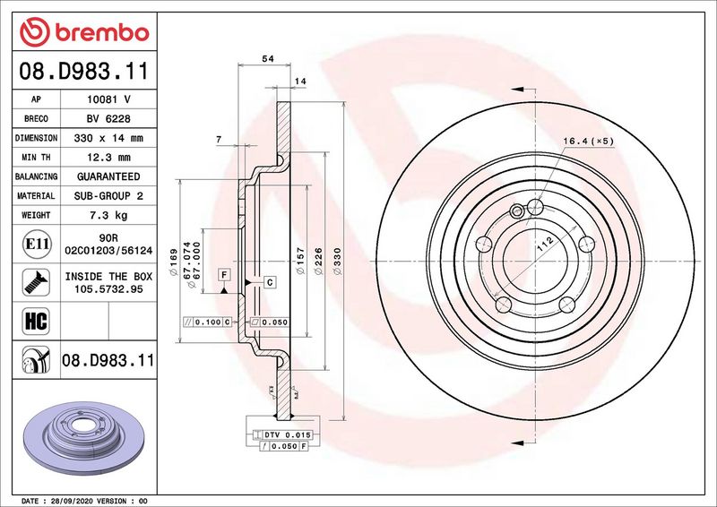 Тормозной диск BREMBO 08D98311