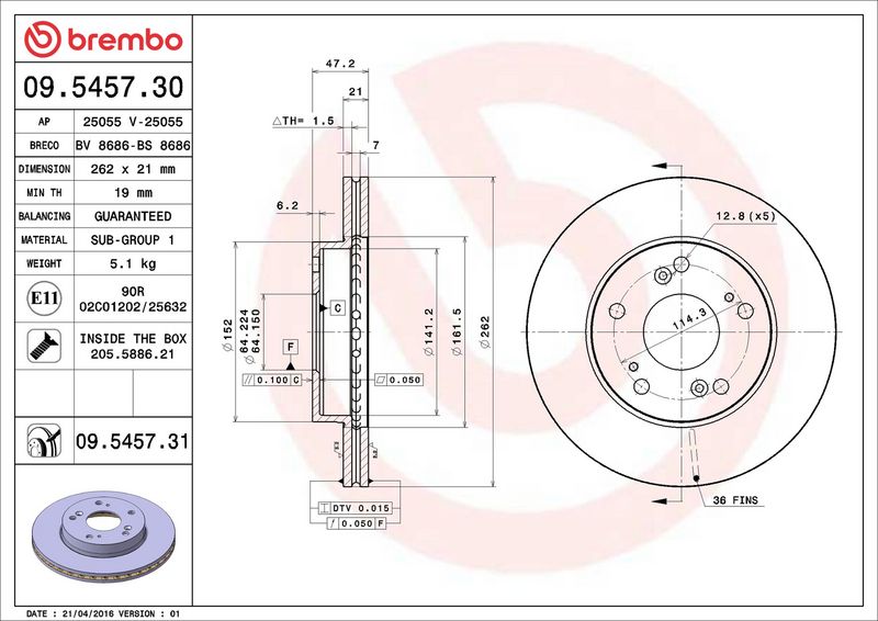 Тормозной диск BREMBO 09545731
