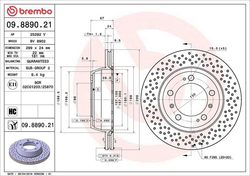 Тормозной диск BREMBO 09889021