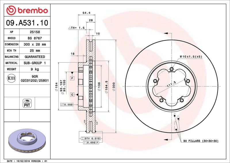 Тормозной диск BREMBO 09A53110