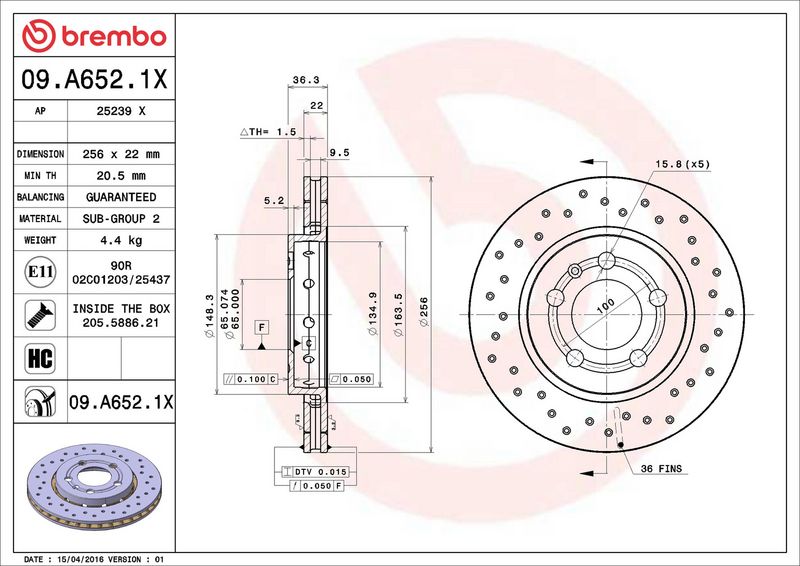 Тормозной диск BREMBO 09A6521X