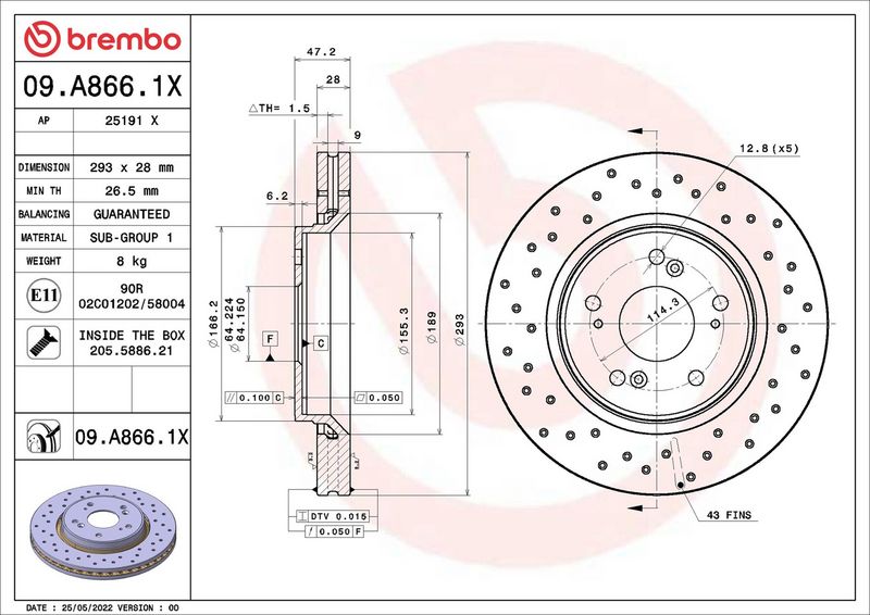 Тормозной диск BREMBO 09A8661X