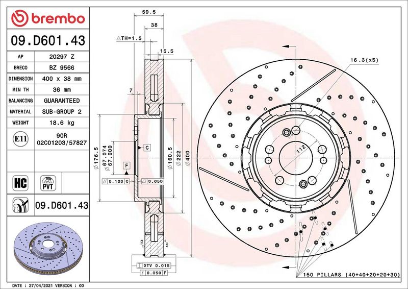 Тормозной диск BREMBO 09D60143