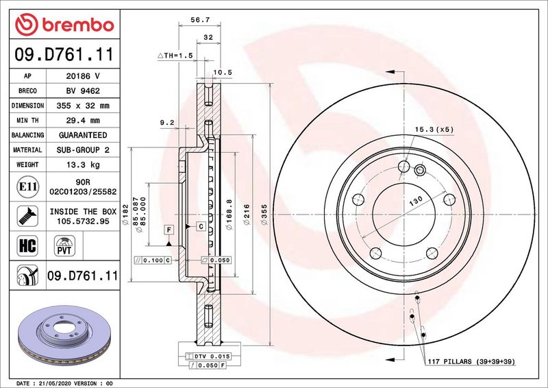Тормозной диск BREMBO 09D76111