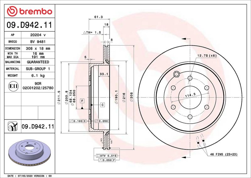 Тормозной диск BREMBO 09D94211