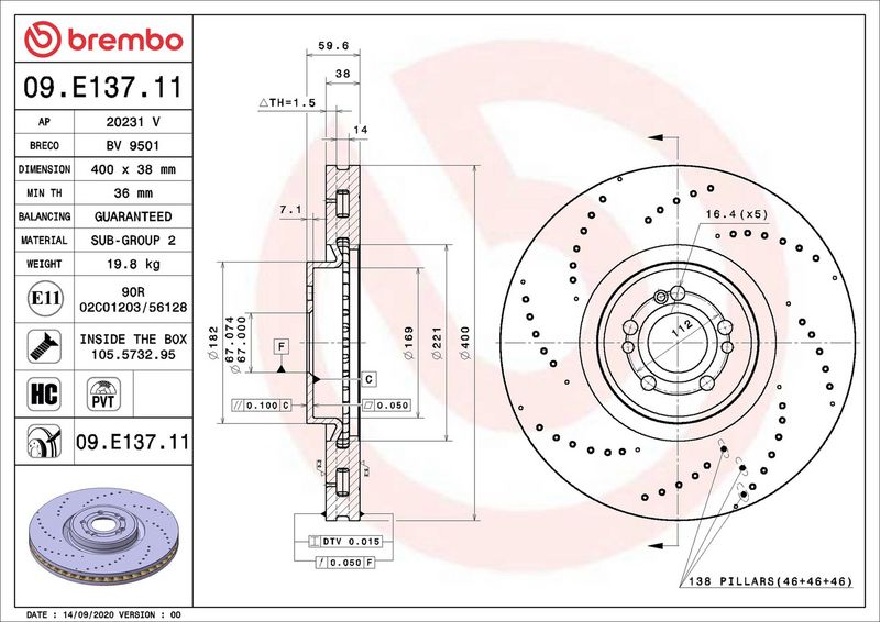 Тормозной диск BREMBO 09E13711