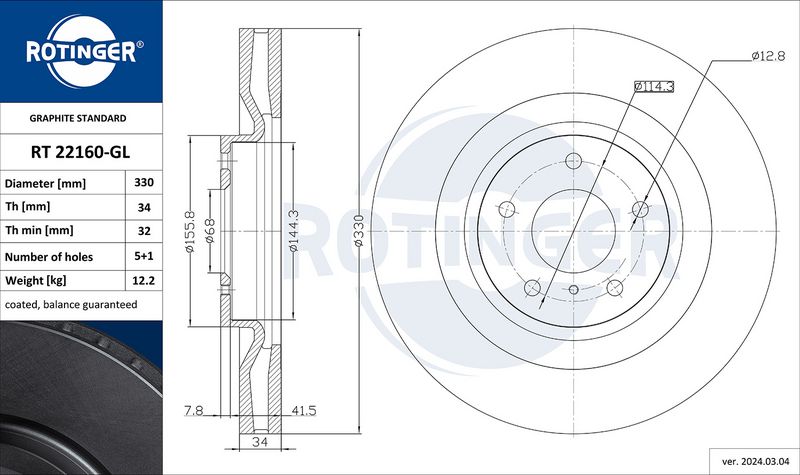 Тормозной диск ROTINGER RT22160GL