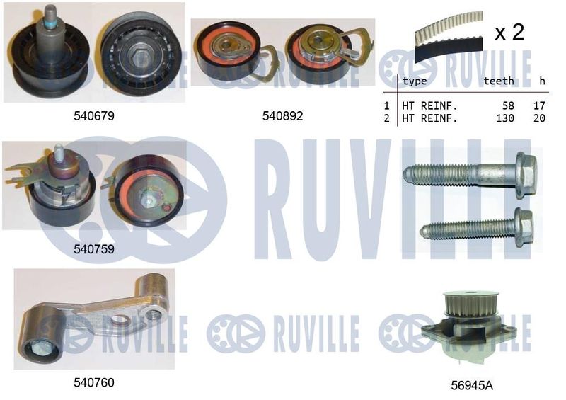 Водяной насос + комплект зубчатого ремня RUVILLE 5501361
