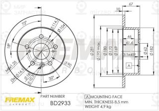 Тормозной диск FREMAX BD2933