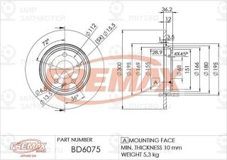 Тормозной диск FREMAX BD6075