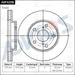 Тормозной диск ADVICS A6F422B