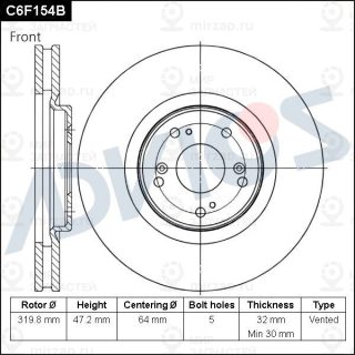 Тормозной диск ADVICS C6F154B