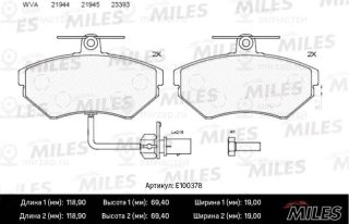 Комплект тормозных колодок (дисковый тормоз) MILES E100378