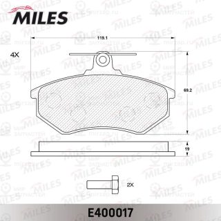 Комплект тормозных колодок (дисковый тормоз) MILES E400017