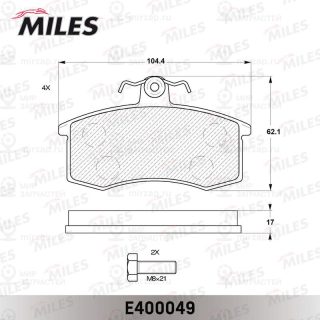 Комплект тормозных колодок (дисковый тормоз) MILES E400049