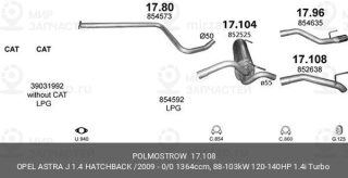 Глушитель Задн Труба Opel: Astra J 1.4I Turbo POLMOSTROW 17108