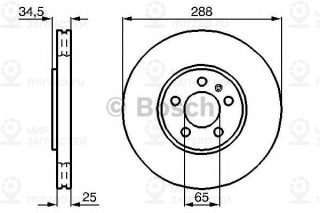 Диски торм.VW GOLF IV,BORA,NEW BEETLE/SKODA OCTAVIA (288x25) вентилируемые BOSCH 0986478867